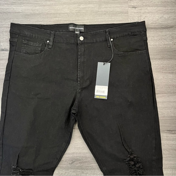 Good Counsel Men’s Plus Size 48WX34 Distressed Thurmond Taper Jeans Black - Picture 6 of 9